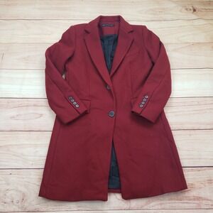Zara Jacket Womans Medium Wool Blend Red Burgundy Overcoat Winter Classic Coat